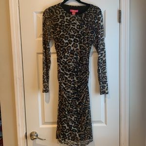 Catherine malandrino mesh dress knit cheetah animal print long sleeves stretch